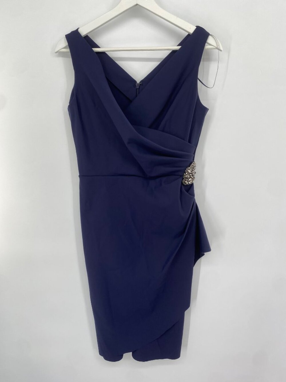 NWOT ALEX EVENINGS SIDE RUCHED COCKTAIL DRESS MIDI NAVY SIZE 2
